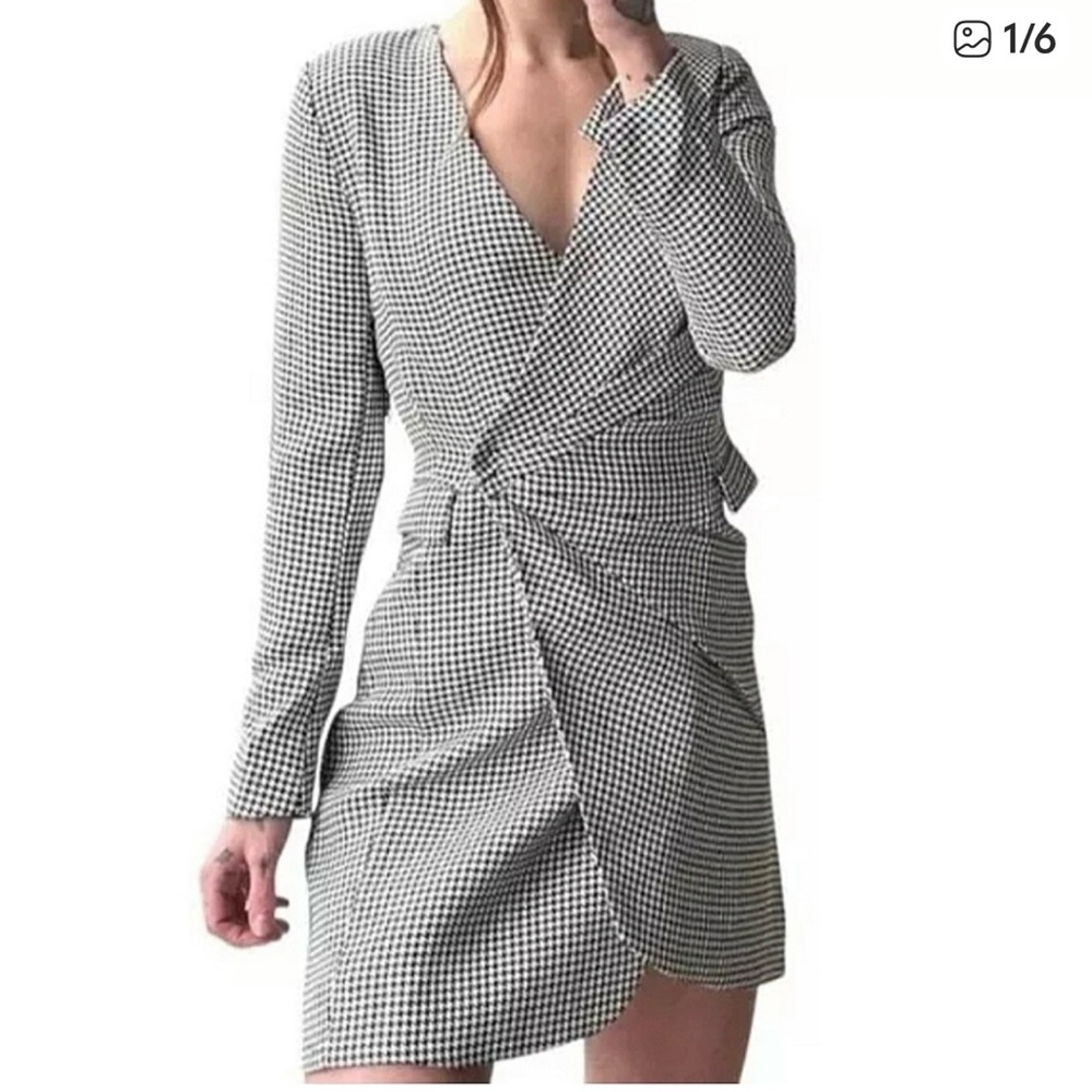 Jason Wu Black White Houndstooth Wrap Blazer Dress Size Large New